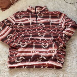 Cream and Brown Geometric Zip Up Sweater